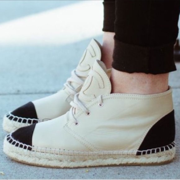 CHANEL Shoes - Chanel High Top Leather Logo Espadrilles Laces
